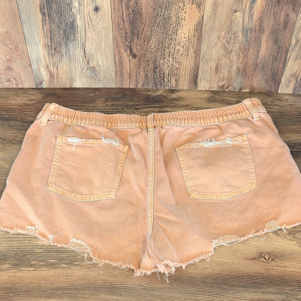 Aerie Women's Apricot Stretch Waist Frayed Hem Jean Shorts XXL           W149